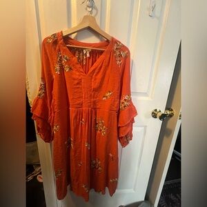 fig and flower Rust Orange Floral Maxi Dress